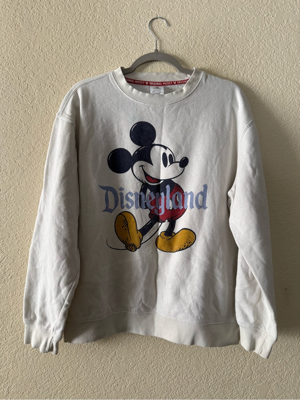 Disney White Sweatshirt with Red Trim Featuring Original Mickey